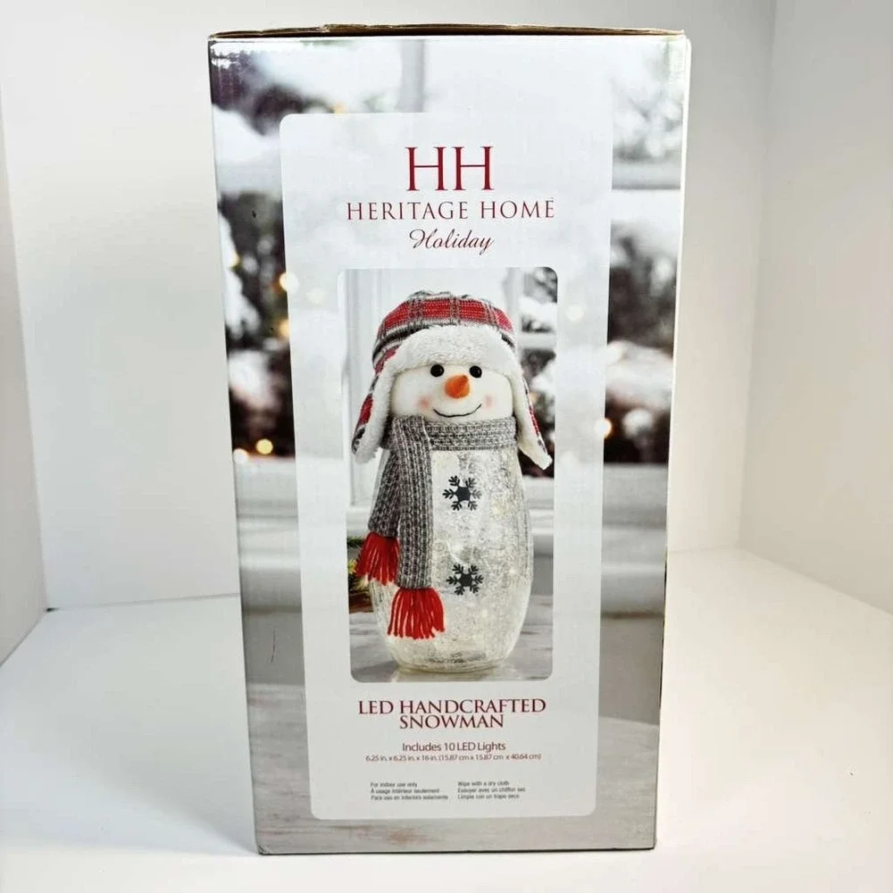 Heritage Home Holiday LED Handcrafted Snowman Crackle Glass Lamp 14